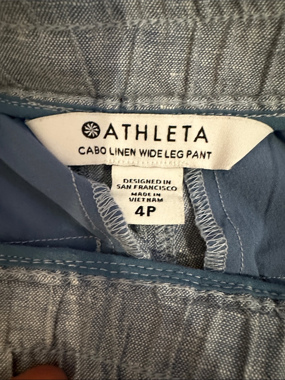 Athleta Chambray Blue Wide-Leg Drawstring Linen-Blend Pants - Picture 2 of 5